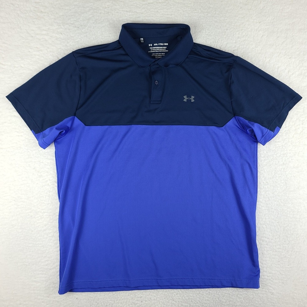 Under Armour The Performance Polo Shirt‎ Mens XXL 2XL Blue Loose Heatgear